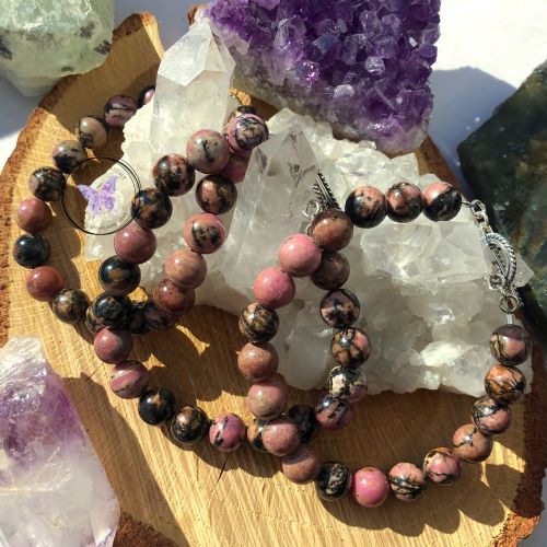 Rhodonite Healing Bracelet with Silver Toggle Clasp